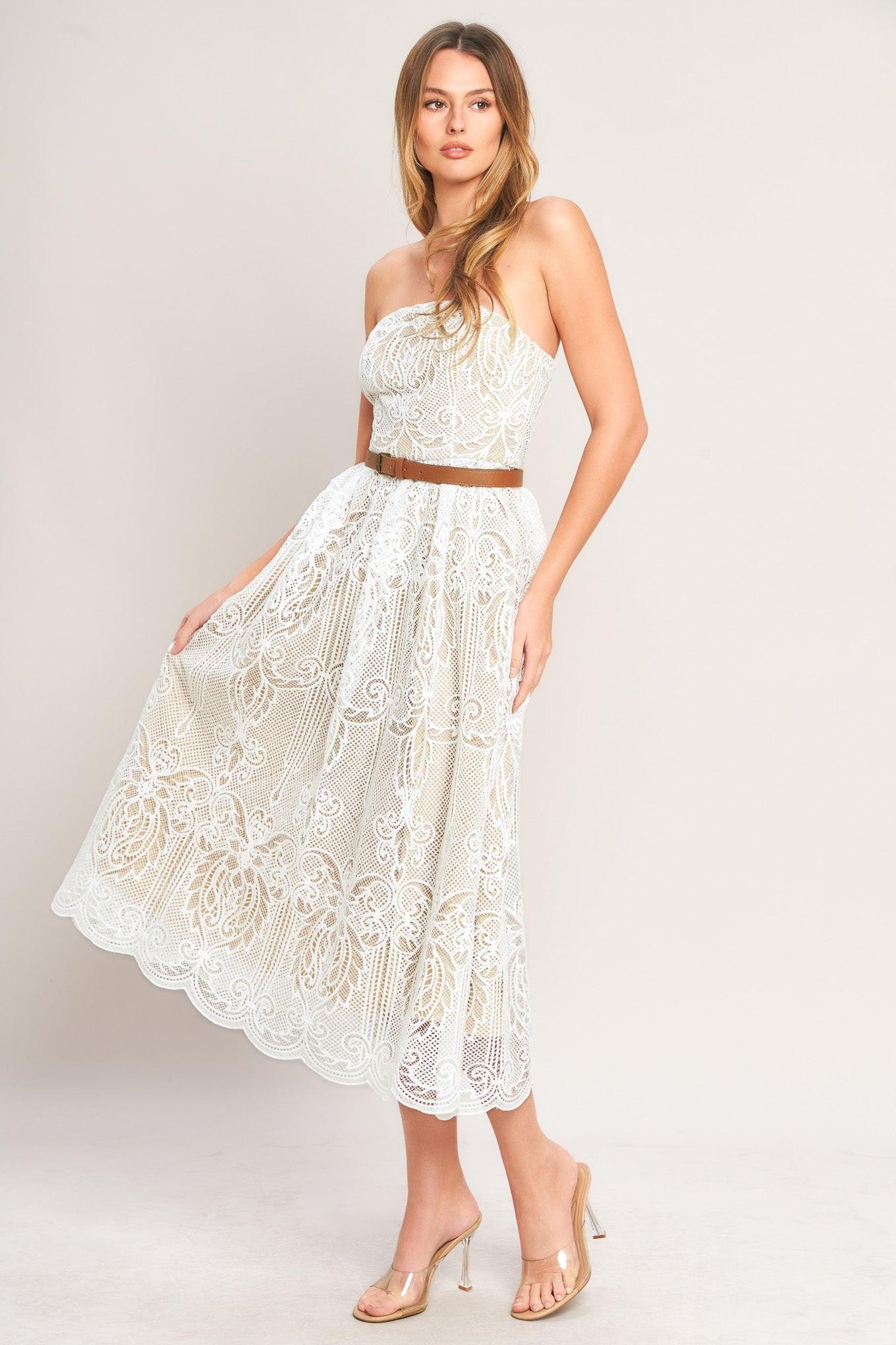 ELEGANT GARDEN WOVEN LACE MIDI DRESS Flying Tomato