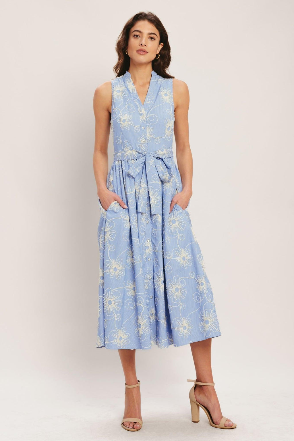 SUMMER SKETCH FLORA WOVEN MIDI DRESS Flying Tomato