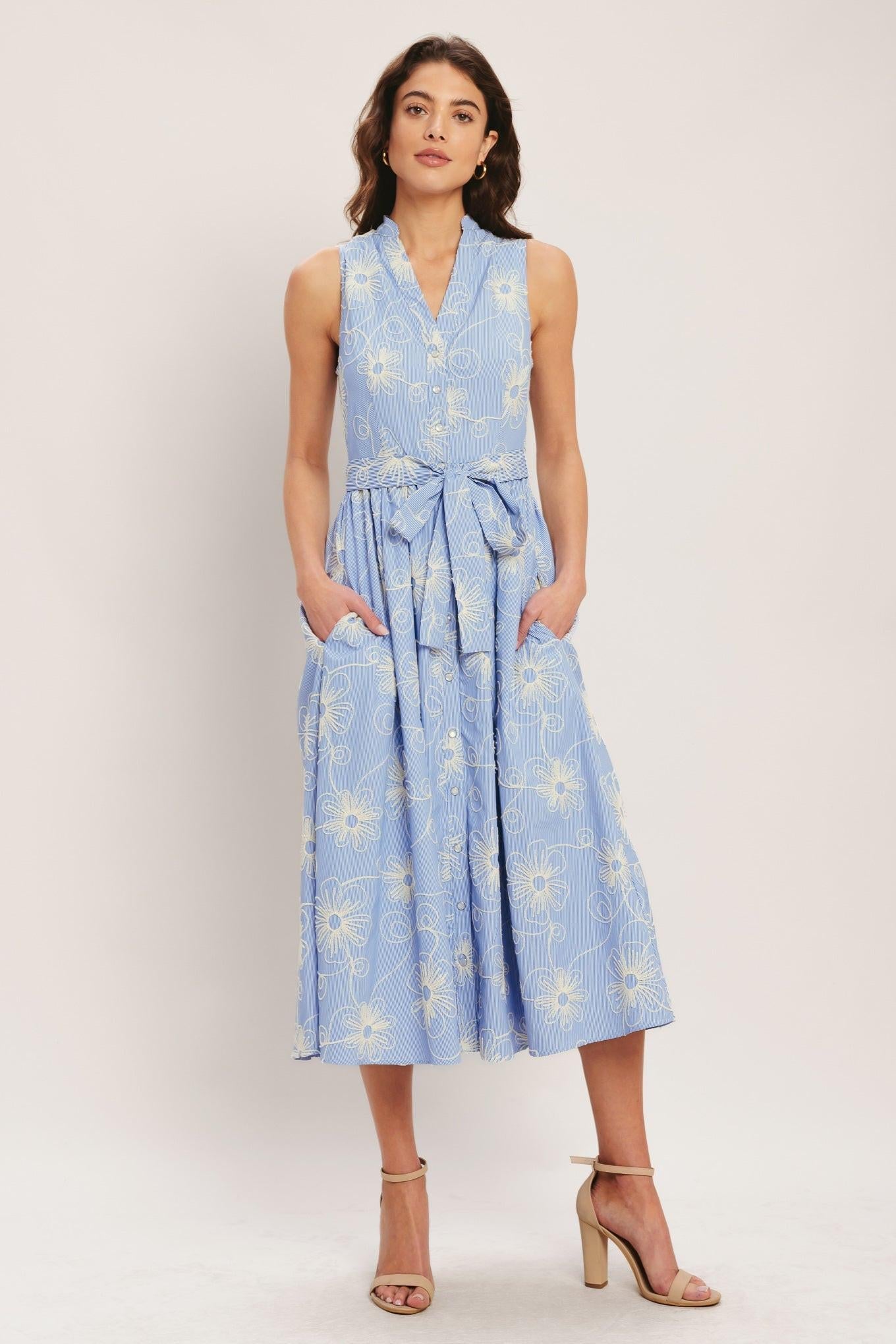 SUMMER SKETCH FLORA WOVEN MIDI DRESS Flying Tomato