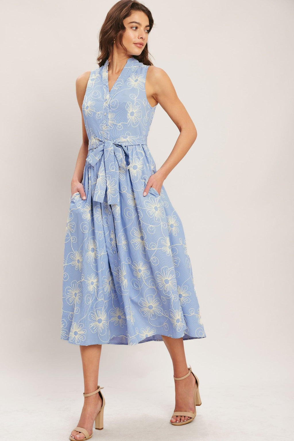 SUMMER SKETCH FLORA WOVEN MIDI DRESS Flying Tomato