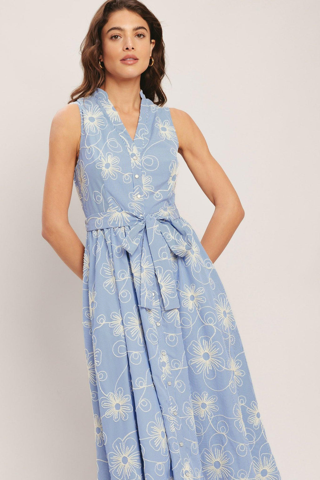 SUMMER SKETCH FLORA WOVEN MIDI DRESS Flying Tomato