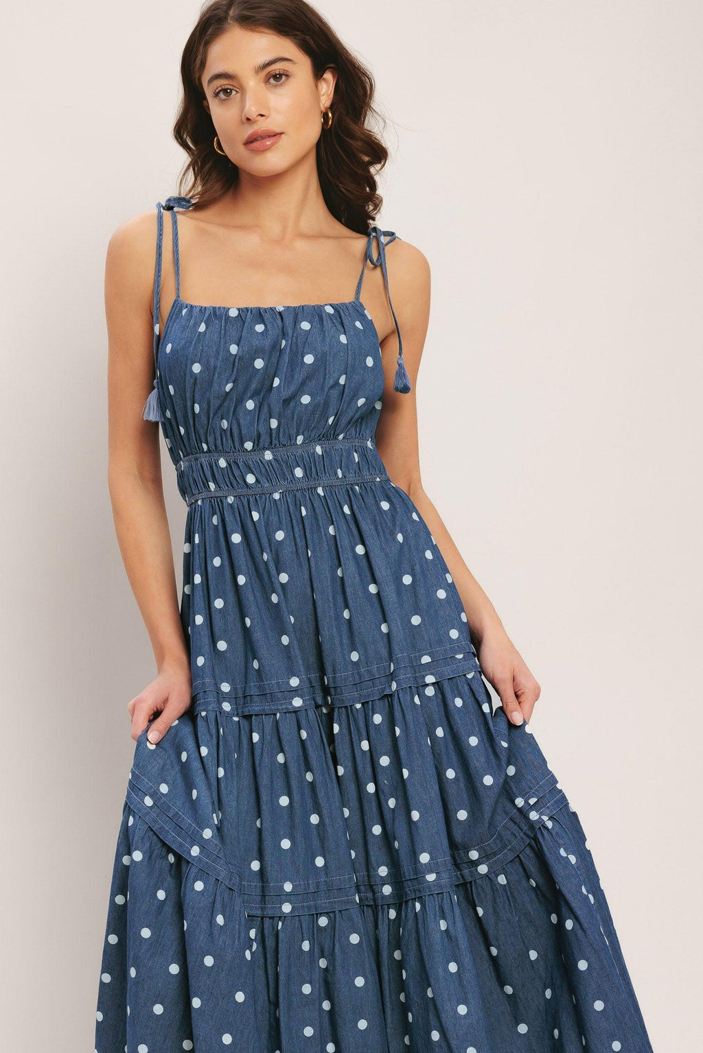 NAUTICAL DOT DENIM MIDI DRESS Flying Tomato
