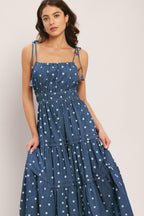 NAUTICAL DOT DENIM MIDI DRESS Flying Tomato