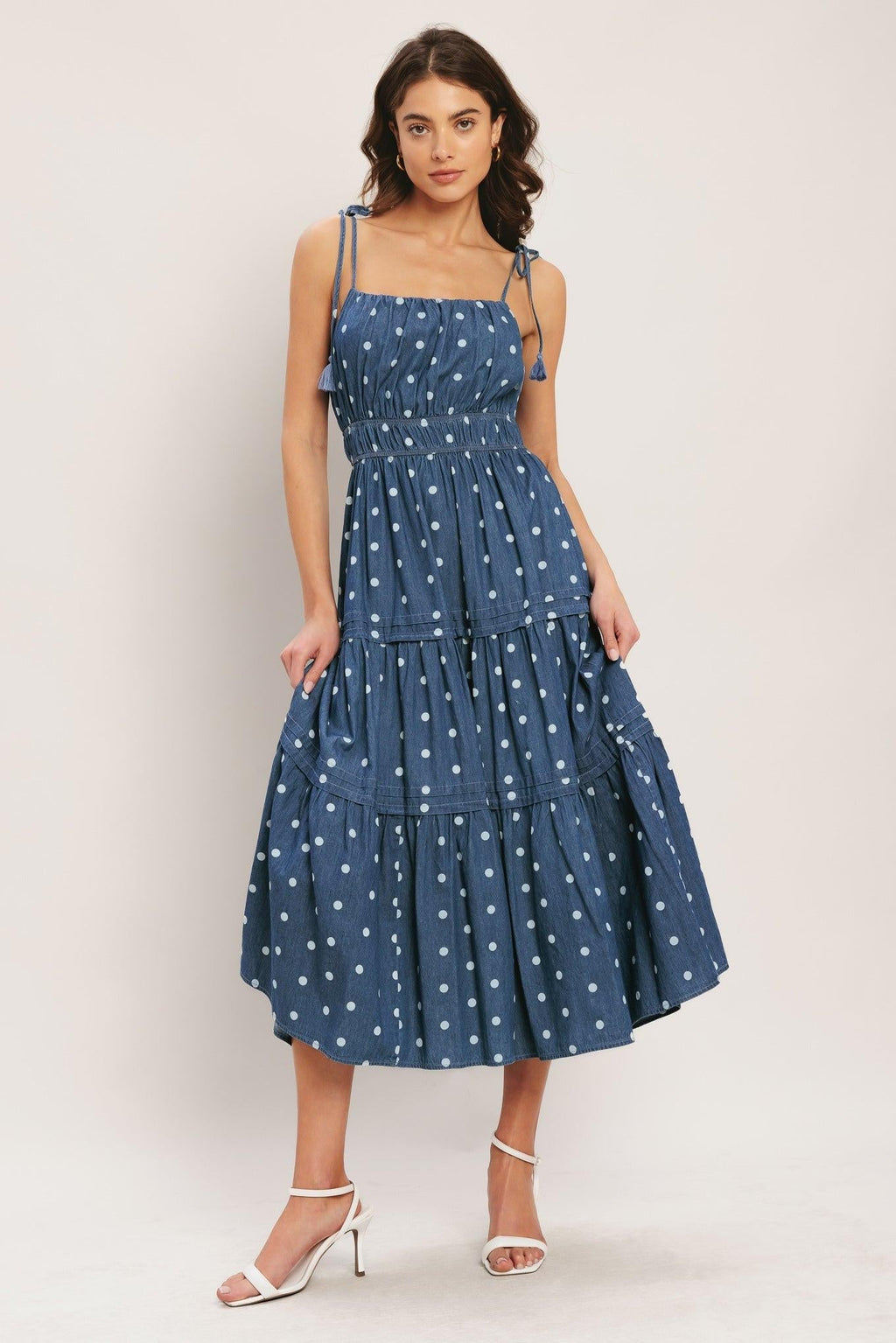 NAUTICAL DOT DENIM MIDI DRESS Flying Tomato
