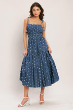 NAUTICAL DOT DENIM MIDI DRESS Flying Tomato