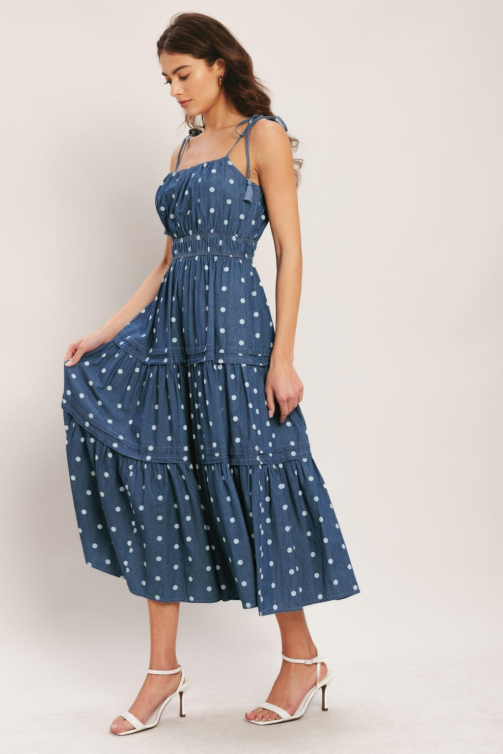 NAUTICAL DOT DENIM MIDI DRESS Flying Tomato