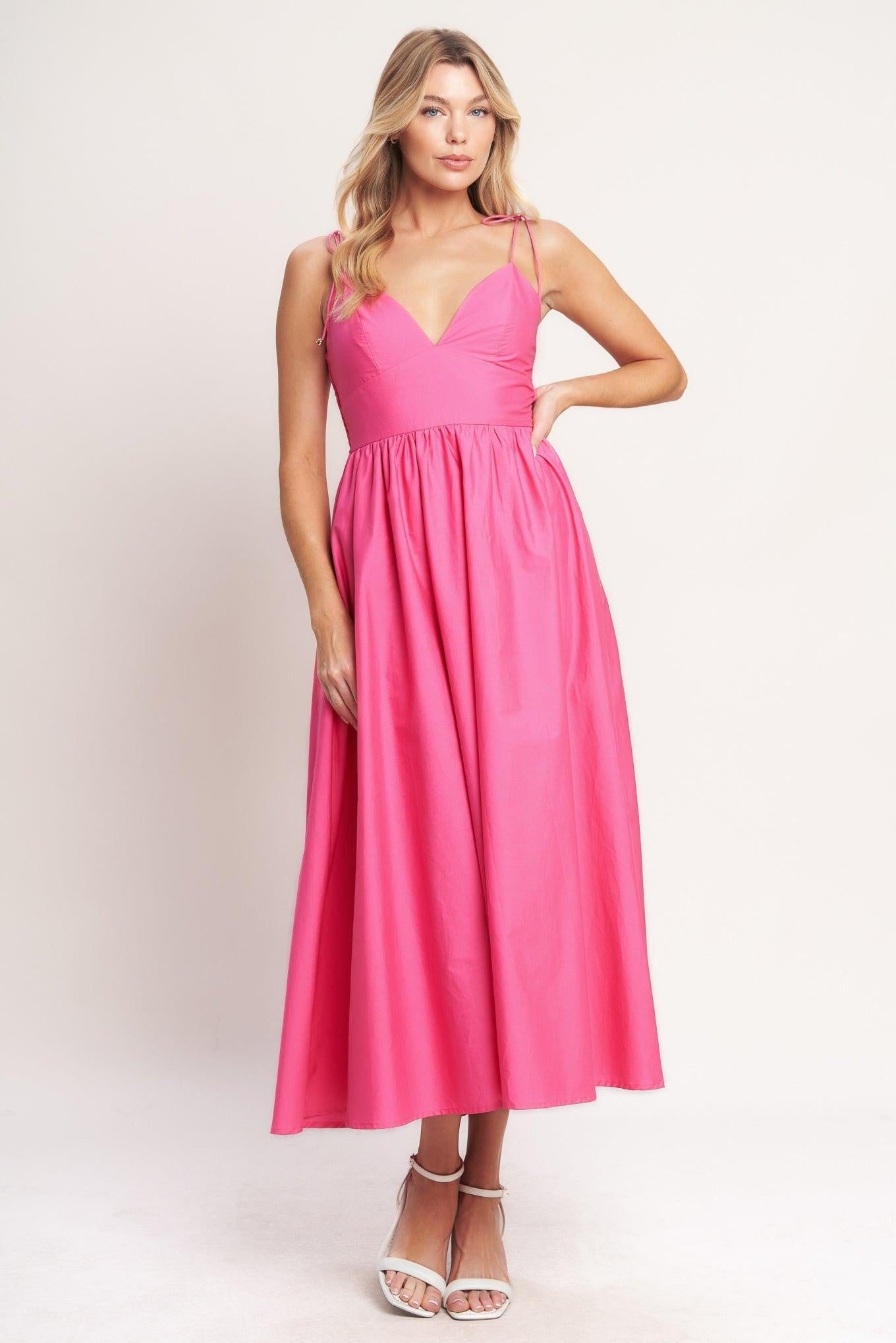 PRETTY IN PINK WOVEN MIDI DRESS Flying Tomato