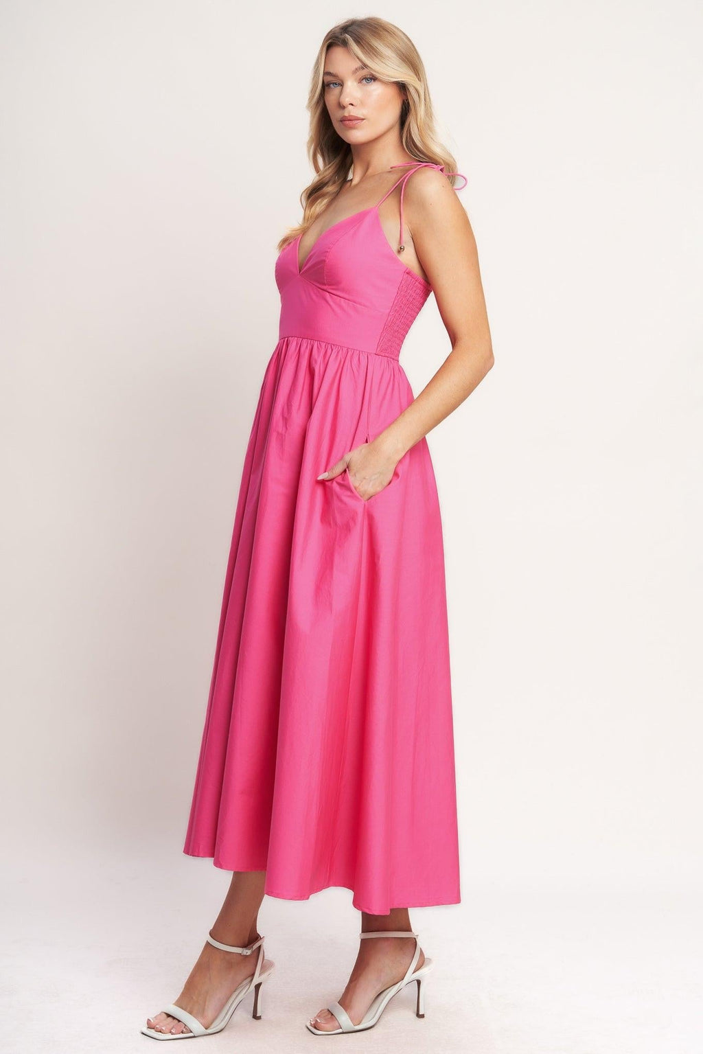 PRETTY IN PINK WOVEN MIDI DRESS Flying Tomato