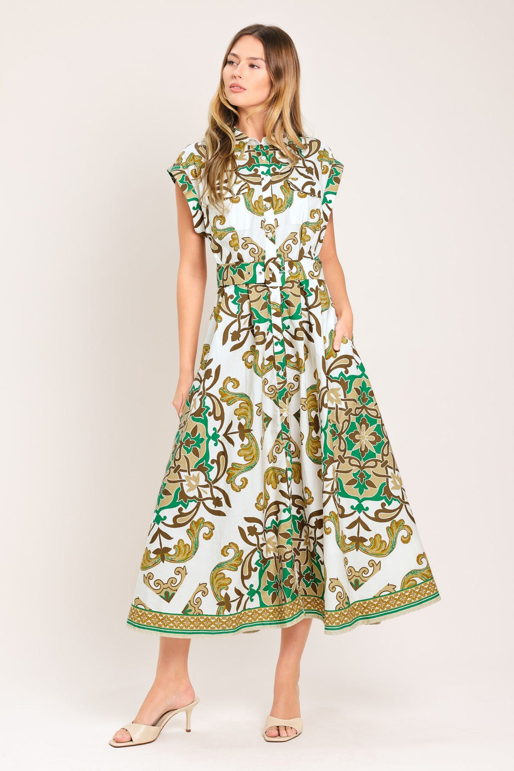 EMERALD ORNATE WOVEN MIDI SHIRT DRESS Flying Tomato