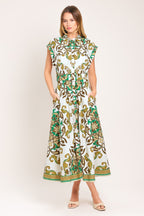EMERALD ORNATE WOVEN MIDI SHIRT DRESS Flying Tomato