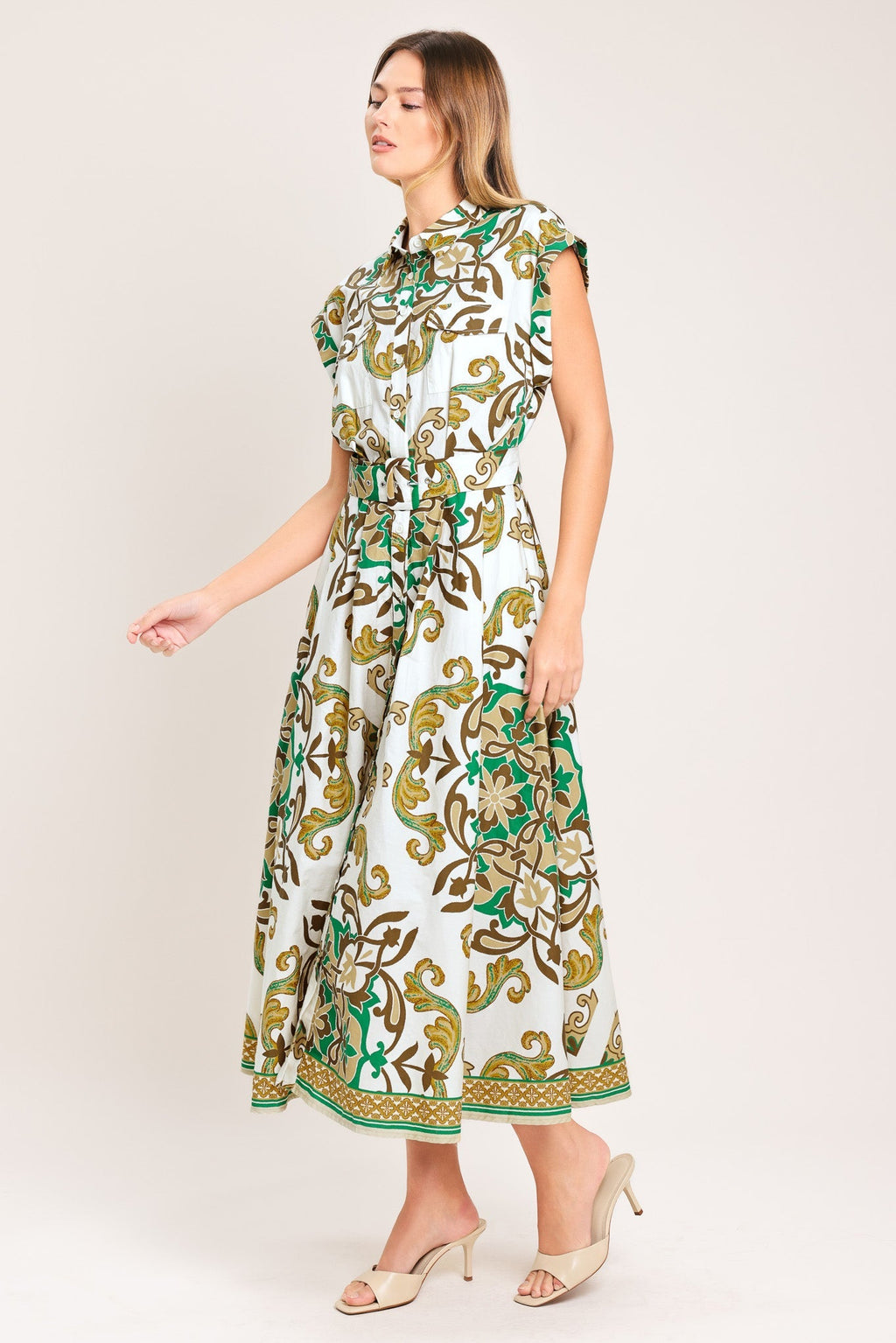 EMERALD ORNATE WOVEN MIDI SHIRT DRESS Flying Tomato