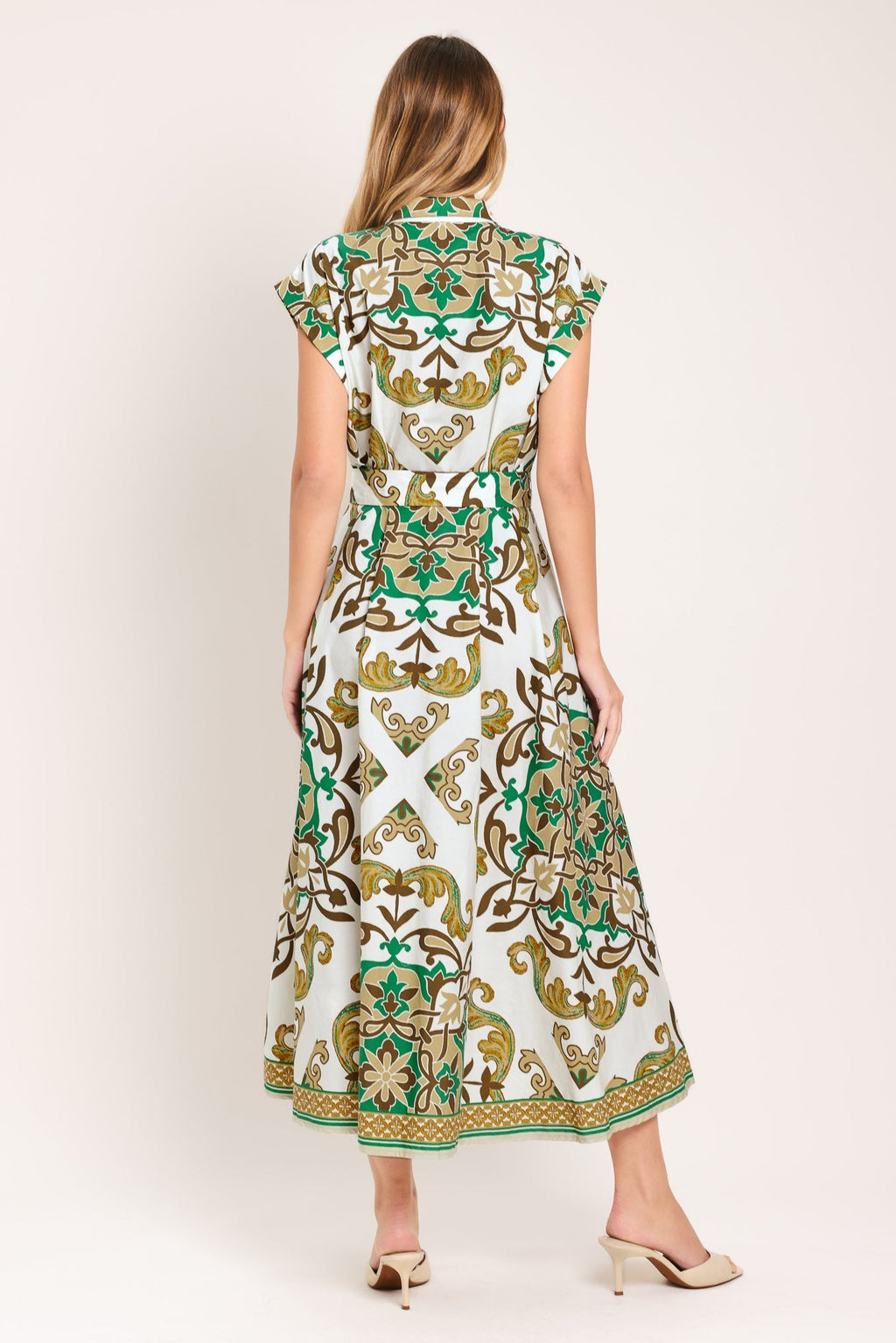 EMERALD ORNATE WOVEN MIDI SHIRT DRESS Flying Tomato
