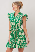 EMERALD BLOOM WOVEN MINI DRESS Flying Tomato