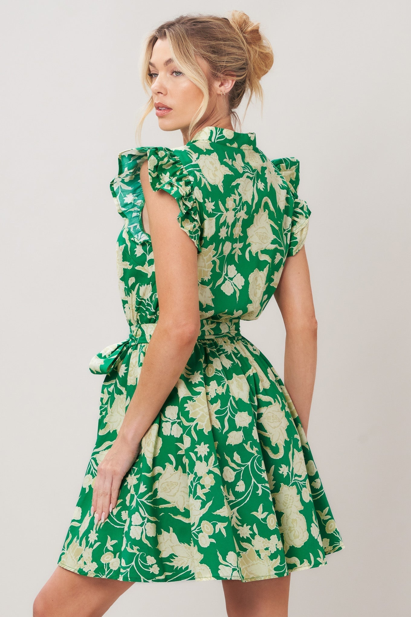 EMERALD BLOOM WOVEN MINI DRESS Flying Tomato