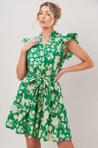 EMERALD BLOOM WOVEN MINI DRESS Flying Tomato