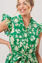 EMERALD BLOOM WOVEN MINI DRESS Flying Tomato