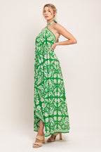EMERALD BLOOM WOVEN MIDI SCARF DRESS Flying Tomato