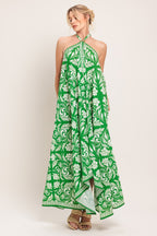EMERALD BLOOM WOVEN MIDI SCARF DRESS Flying Tomato