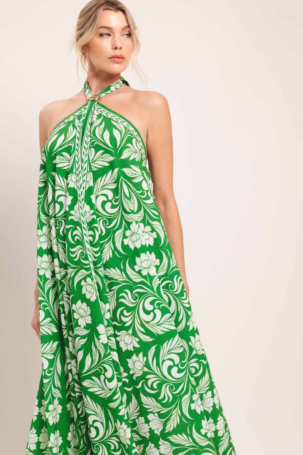 EMERALD BLOOM WOVEN MIDI SCARF DRESS Flying Tomato