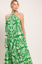 EMERALD BLOOM WOVEN MIDI SCARF DRESS Flying Tomato
