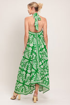 EMERALD BLOOM WOVEN MIDI SCARF DRESS Flying Tomato