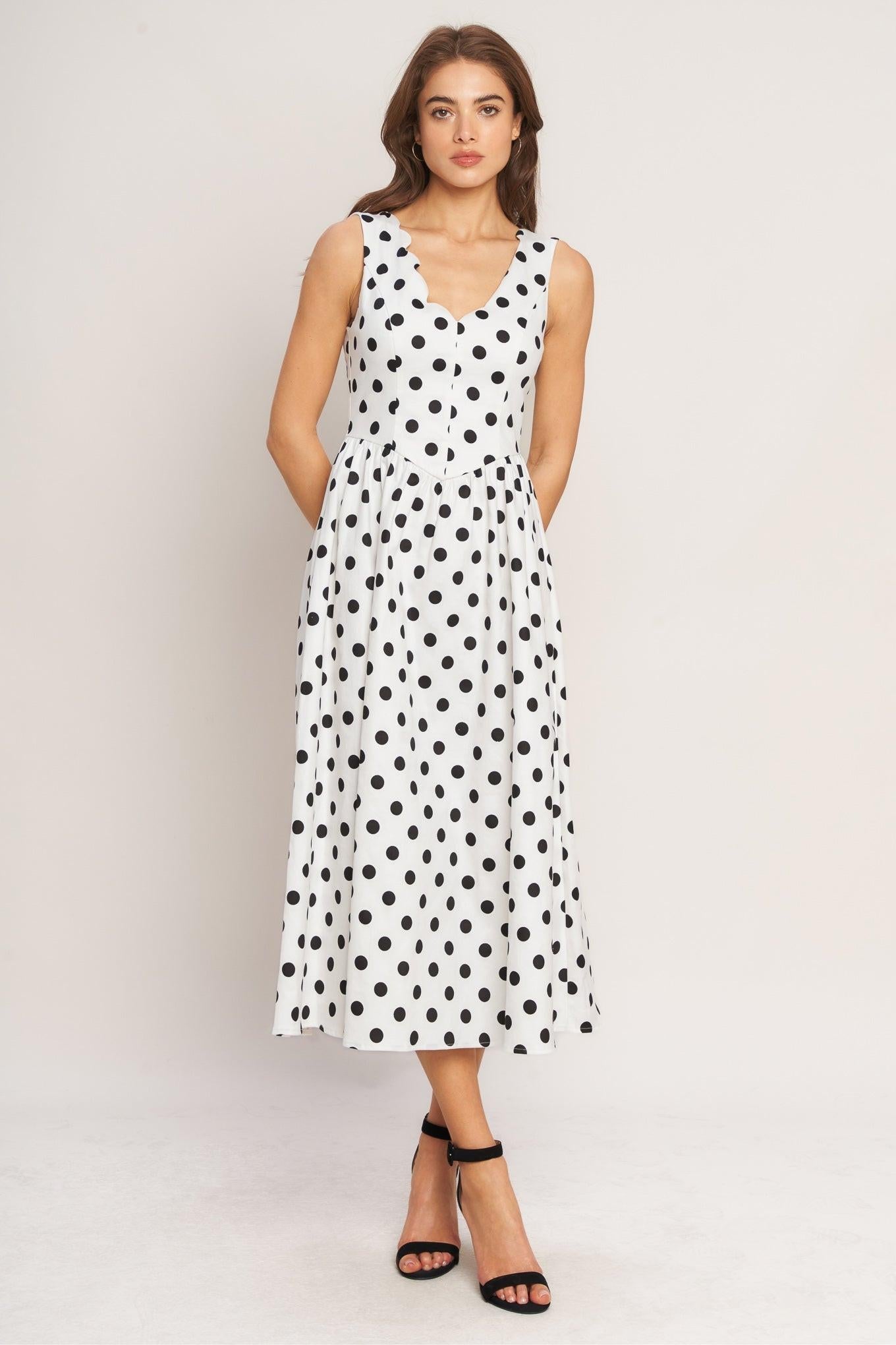 VINTAGE WHISPER POLKA WOVEN MIDI DRESS Flying Tomato