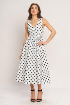 VINTAGE WHISPER POLKA WOVEN MIDI DRESS Flying Tomato