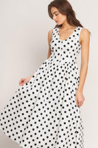 VINTAGE WHISPER POLKA WOVEN MIDI DRESS Flying Tomato