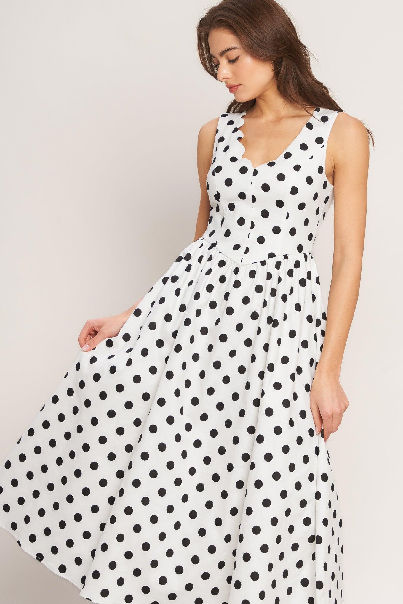 VINTAGE WHISPER POLKA WOVEN MIDI DRESS Flying Tomato