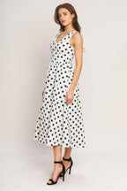 VINTAGE WHISPER POLKA WOVEN MIDI DRESS Flying Tomato