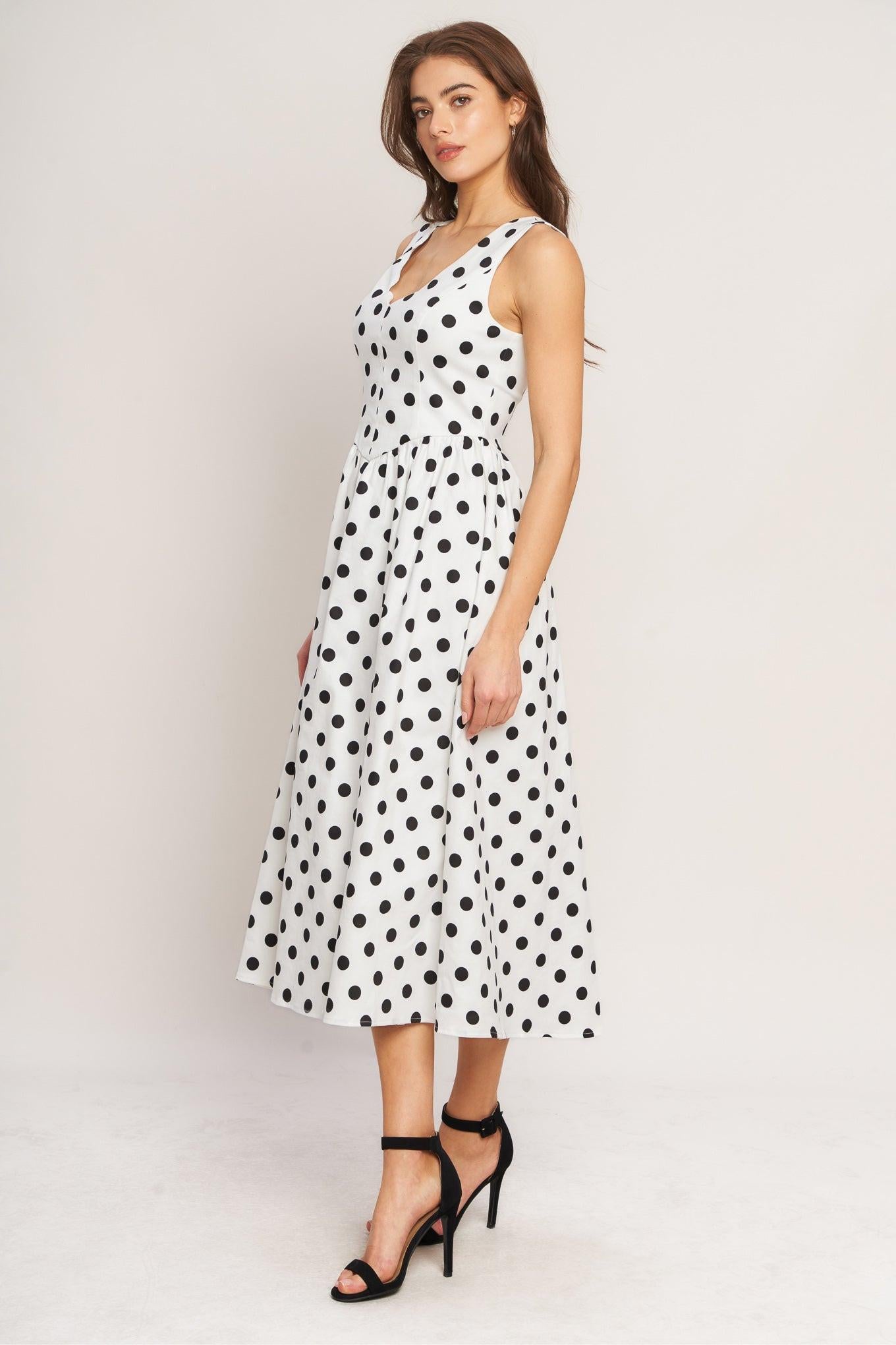 VINTAGE WHISPER POLKA WOVEN MIDI DRESS Flying Tomato