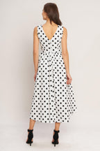 VINTAGE WHISPER POLKA WOVEN MIDI DRESS Flying Tomato