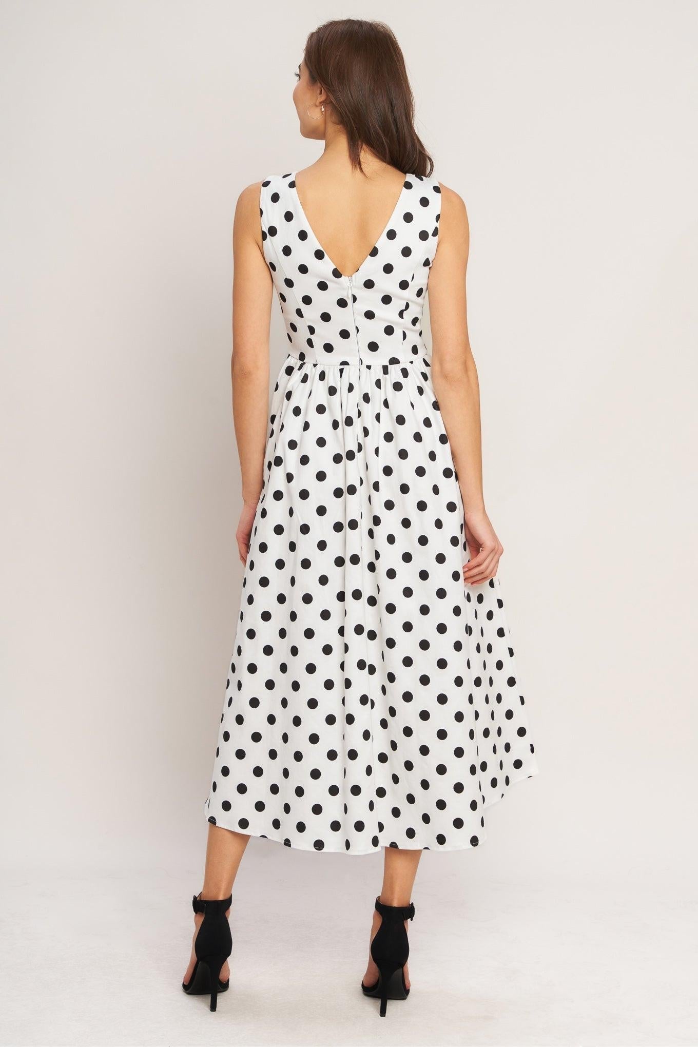 VINTAGE WHISPER POLKA WOVEN MIDI DRESS Flying Tomato