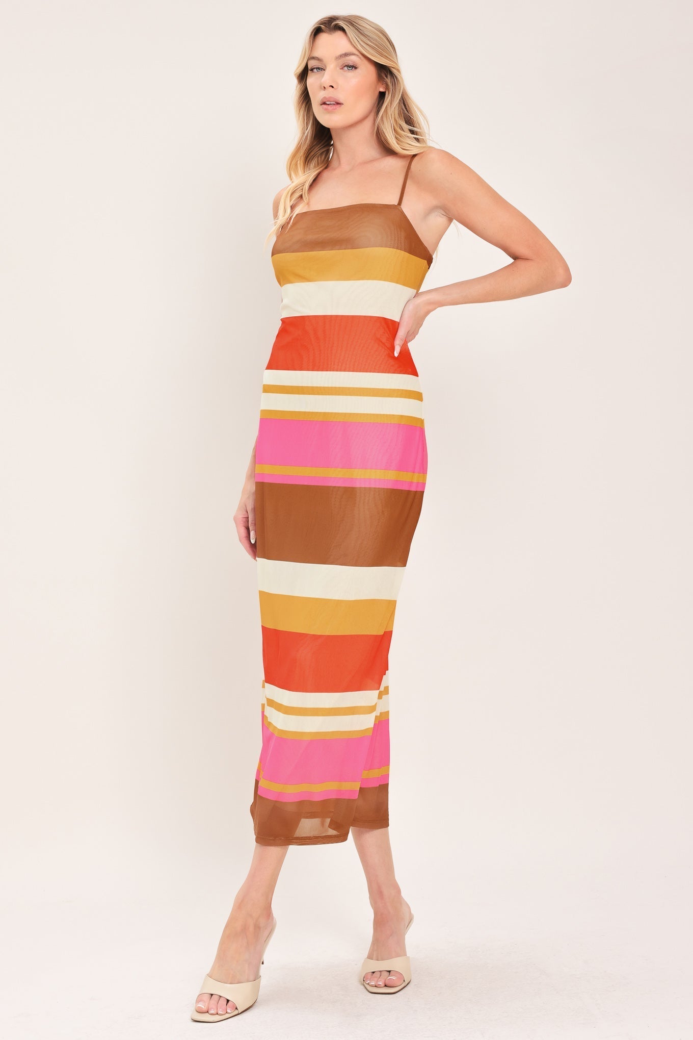 HEAT WAVES POWER MESH MIDI DRESS Flying Tomato
