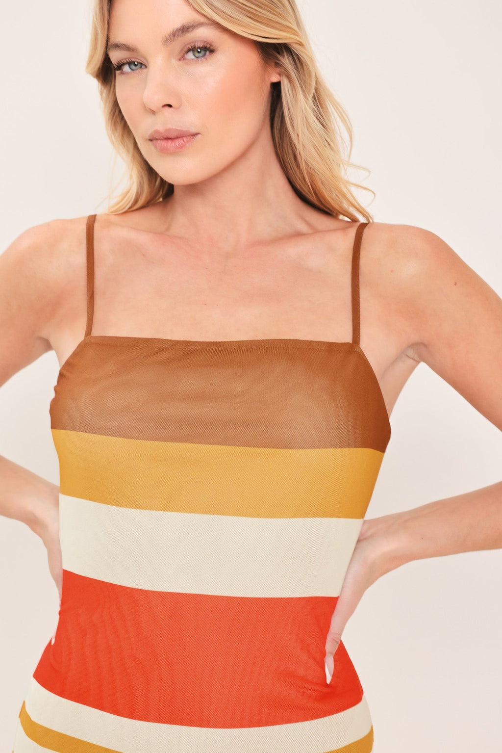 HEAT WAVES POWER MESH MIDI DRESS Flying Tomato