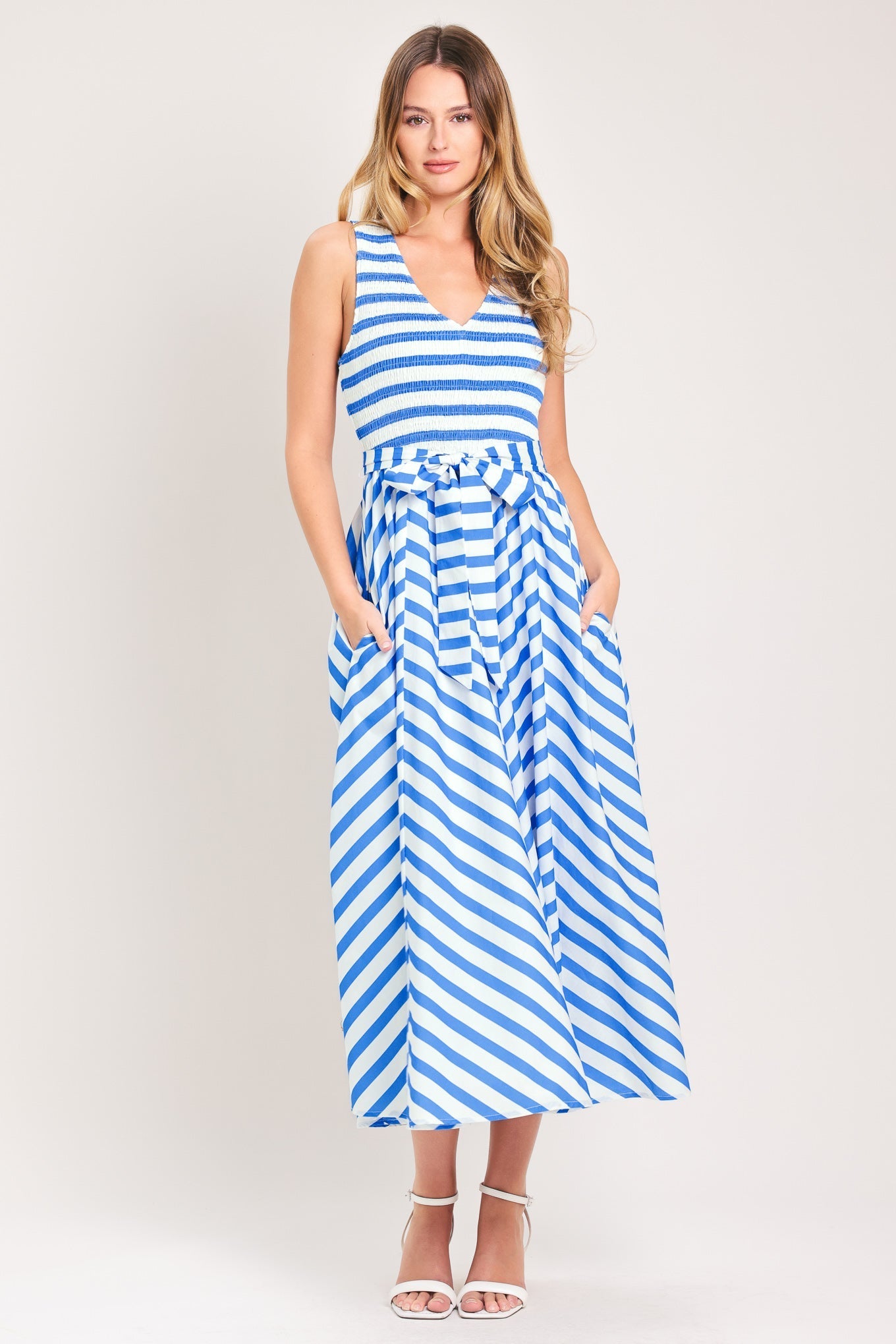 BLUE SERENA WOVEN MIDI DRESS Flying Tomato