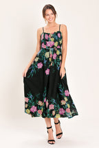 SHADOW FLORAL WOVEN MIDI DRESS Flying Tomato
