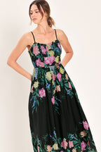 SHADOW FLORAL WOVEN MIDI DRESS Flying Tomato