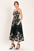 SHADOW FLORAL WOVEN MIDI DRESS Flying Tomato