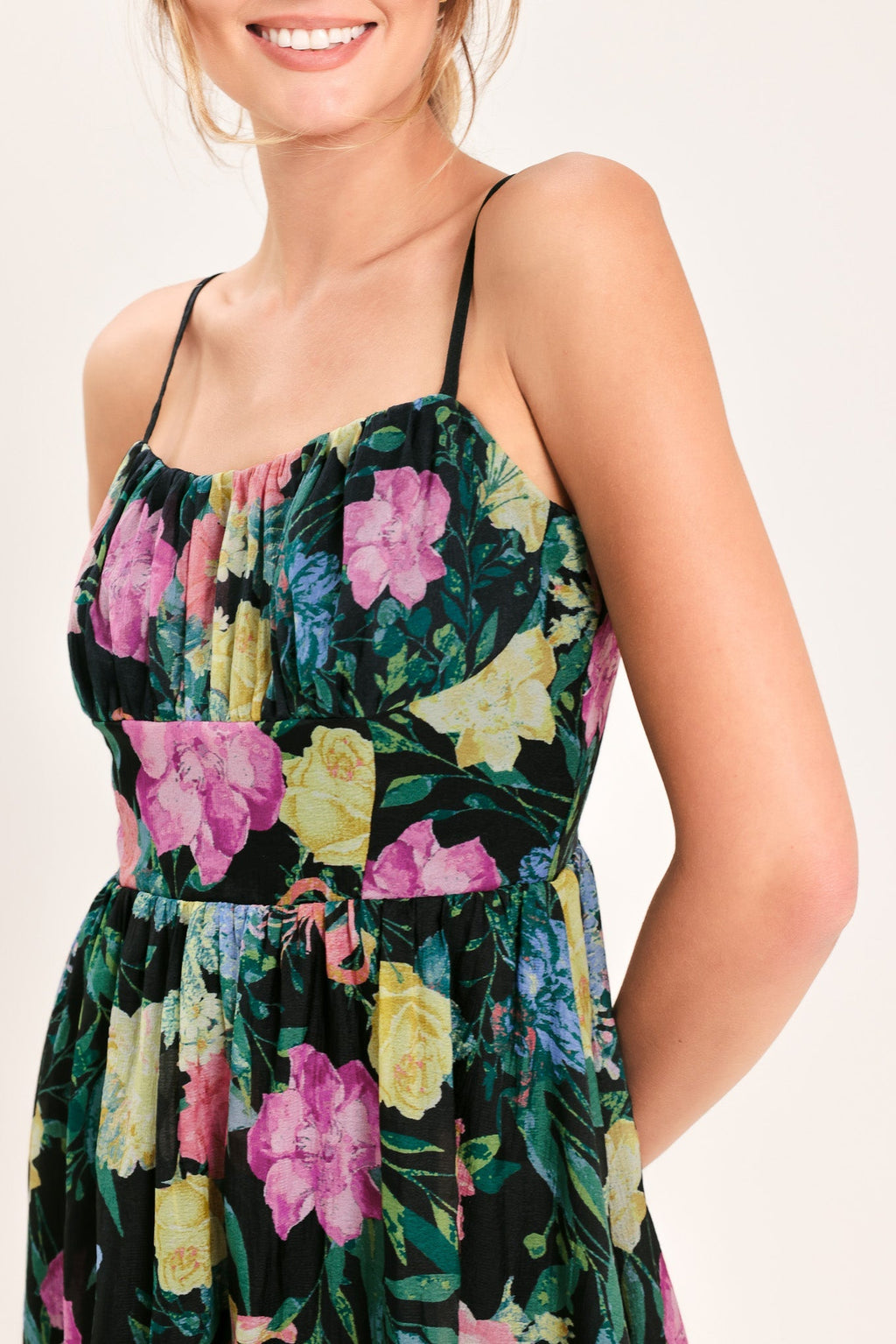 SHADOW FLORAL WOVEN MIDI DRESS Flying Tomato