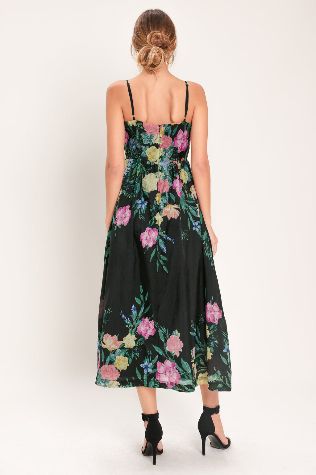 SHADOW FLORAL WOVEN MIDI DRESS Flying Tomato