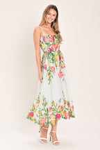 SHADOW FLORAL WOVEN MIDI DRESS Flying Tomato
