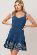 VINTAGE WAVE DENIM MINI DRESS Flying Tomato