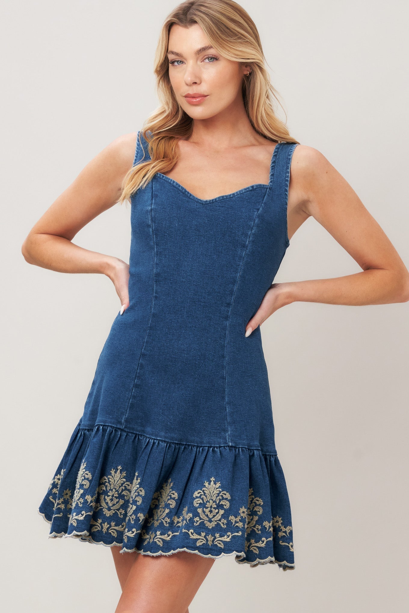 VINTAGE WAVE DENIM MINI DRESS Flying Tomato