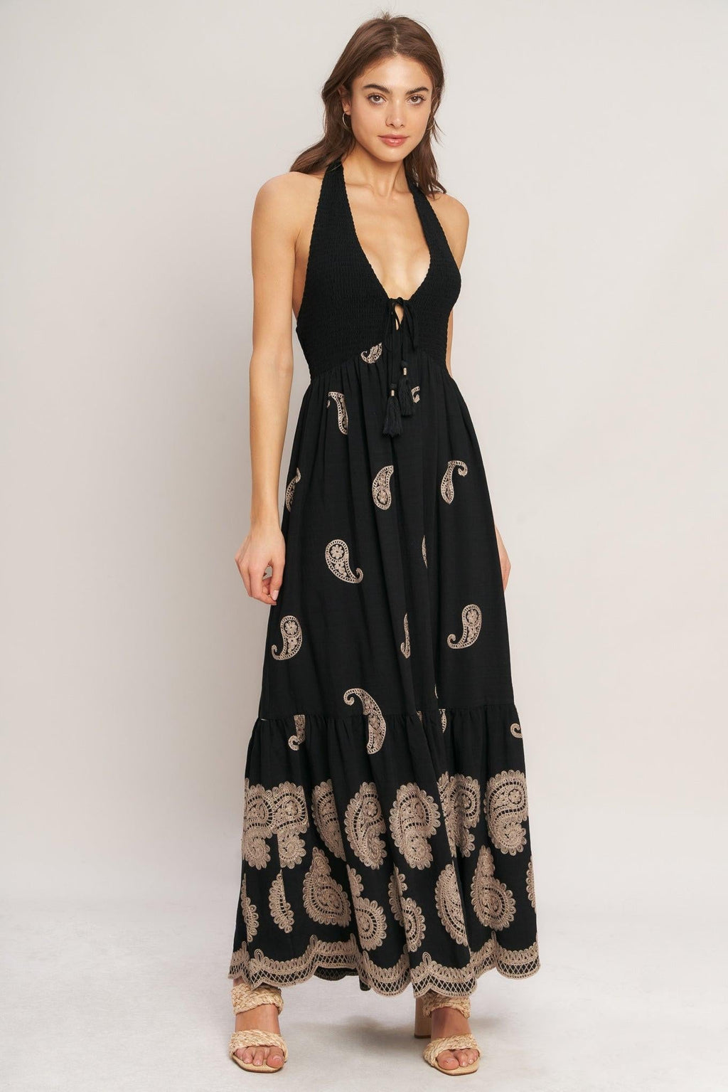 MIDNIGHT CHARM WOVEN MIDI DRESS Flying Tomato