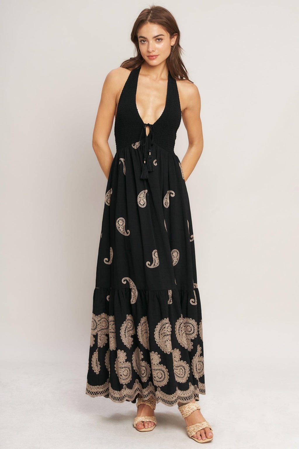MIDNIGHT CHARM WOVEN MIDI DRESS Flying Tomato