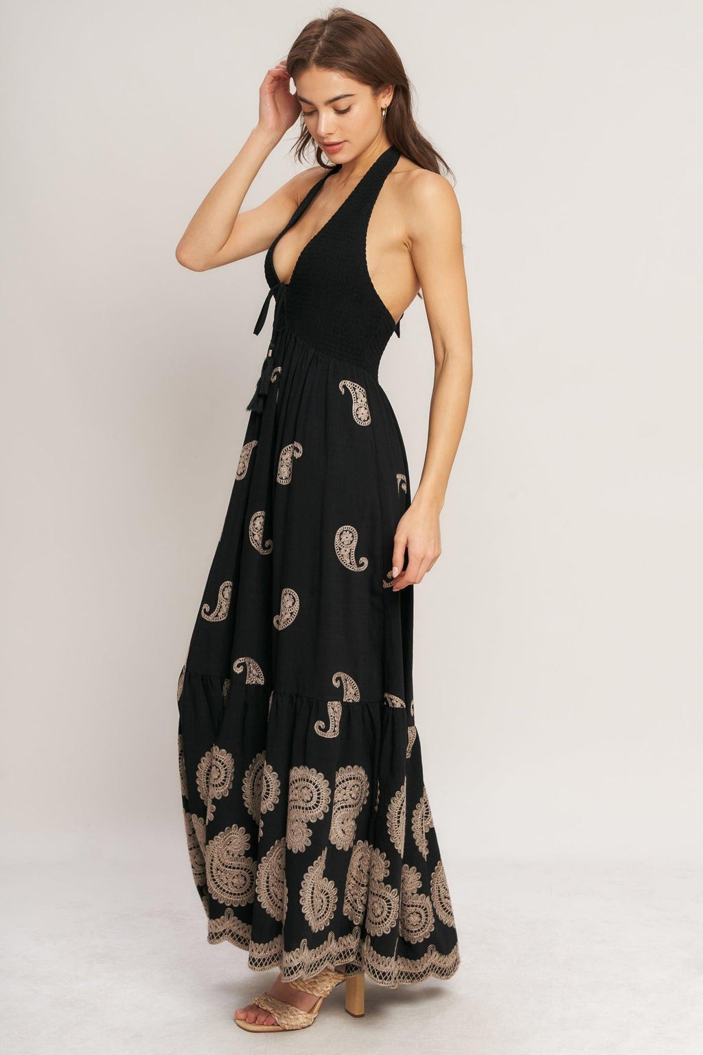 MIDNIGHT CHARM WOVEN MIDI DRESS Flying Tomato