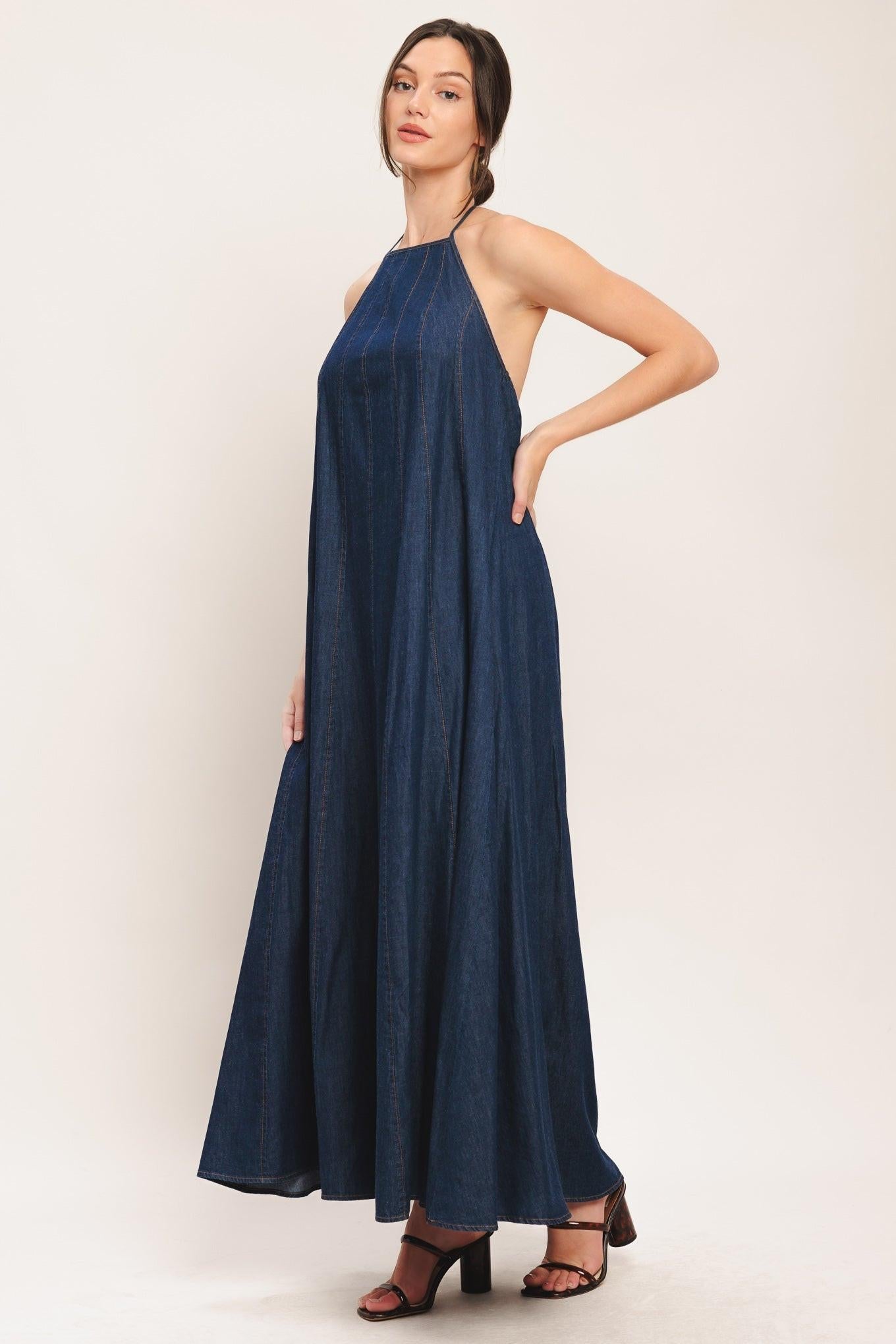 QUIET STATEMENT DENIM MIDI DRESS Flying Tomato