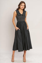 DARK ELEGANCE WOVEN MIDI DRESS Flying Tomato