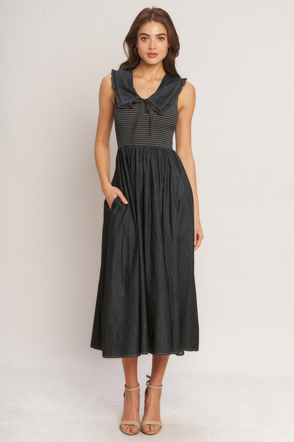 DARK ELEGANCE WOVEN MIDI DRESS Flying Tomato
